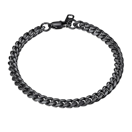 Cuban Link Black 4.8MM Wide Chain Bracelets Trendy Mens Women Jewelry Gift Adjustable, 16" Length