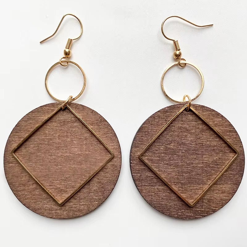 New Retro Bohemian Wood Earrings for Women Trendy Natural Wooden Statement Earrings Handmade Jewelry Wholesale