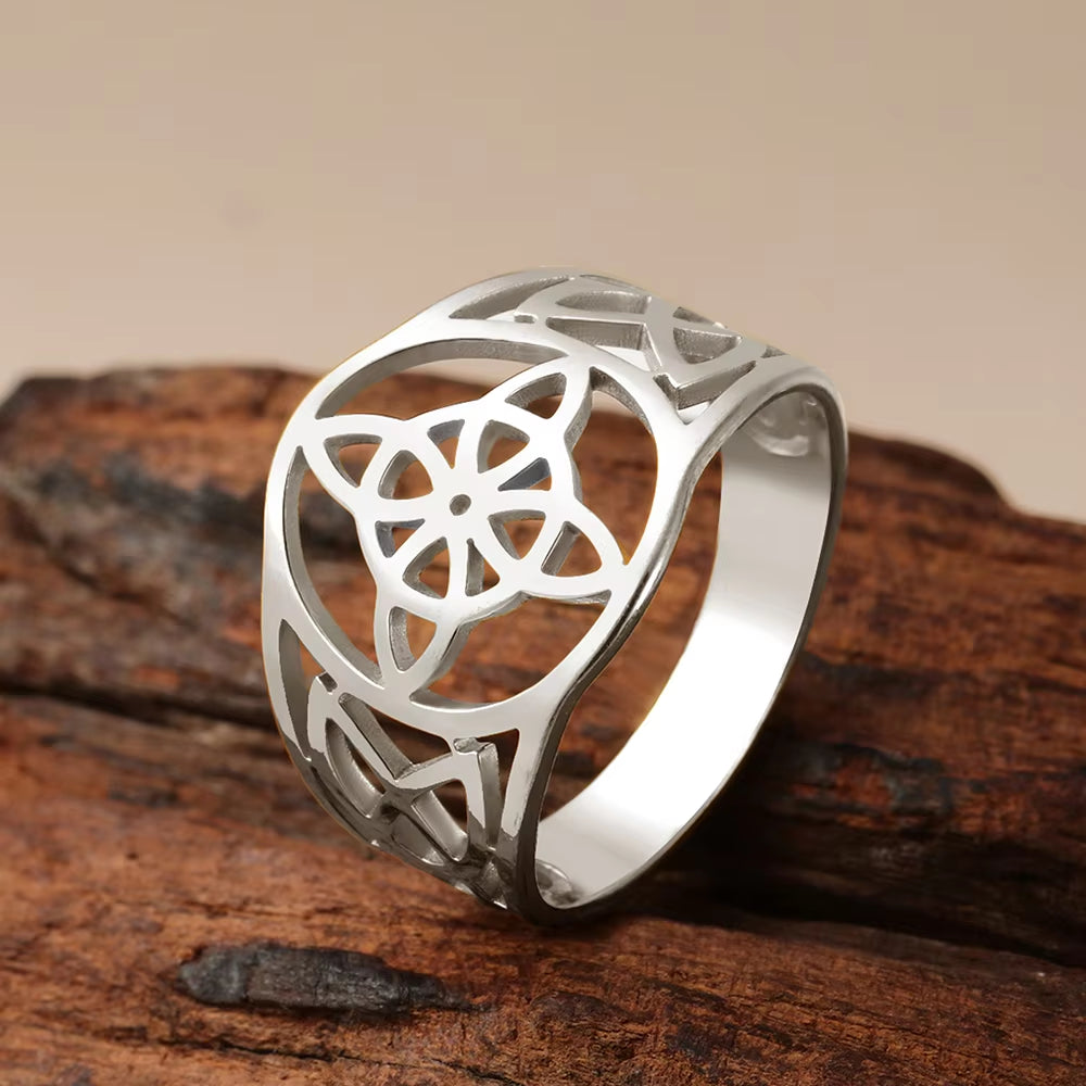 Witch Knot Stainless Steel Ring Wiccan Cross Celtics Knot Women Men Rings Witchcraft Good Luck Protection Amulet New Year Gifts