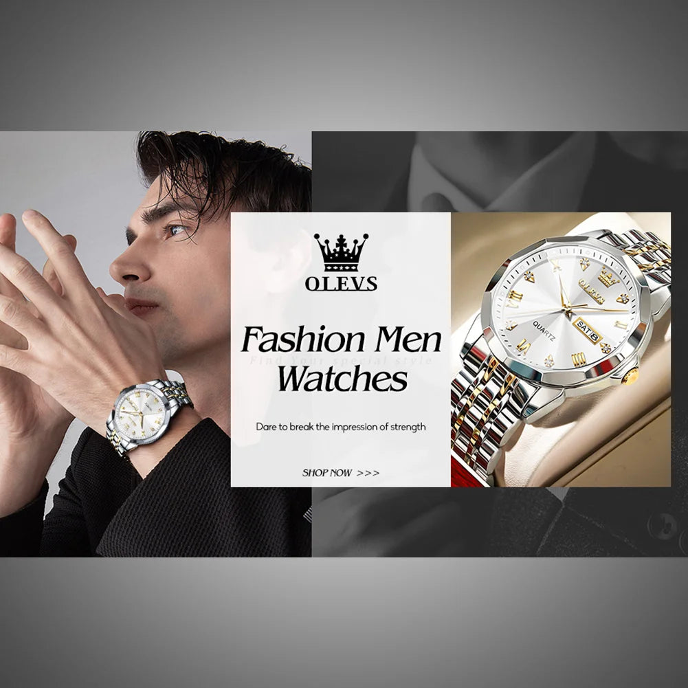 Luxury Silver Watches for Men Gold and Silver Stainless Steel Large Face Men Watch with Day Date Dress Waterproof Classic Diamond Men'S Wrist Watches Fashion Luminous