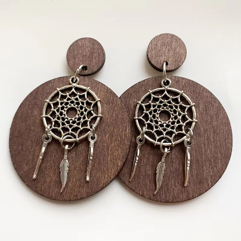 New Retro Bohemian Wood Earrings for Women Trendy Natural Wooden Statement Earrings Handmade Jewelry Wholesale