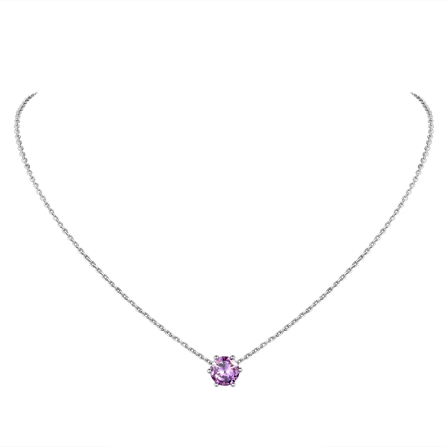 925 Sterling Silver 6 Prong Birthstone Necklace, Dainty Small Crystal Jewelry for Women Girls