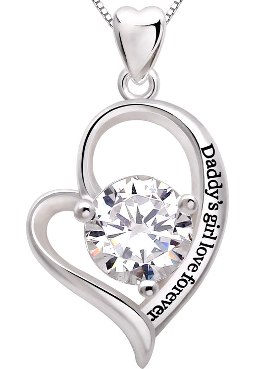 Jewelry Sterling Silver "Daddy'S Girl Love Forever" Love Heart Cubic Zirconia Pendant Necklace