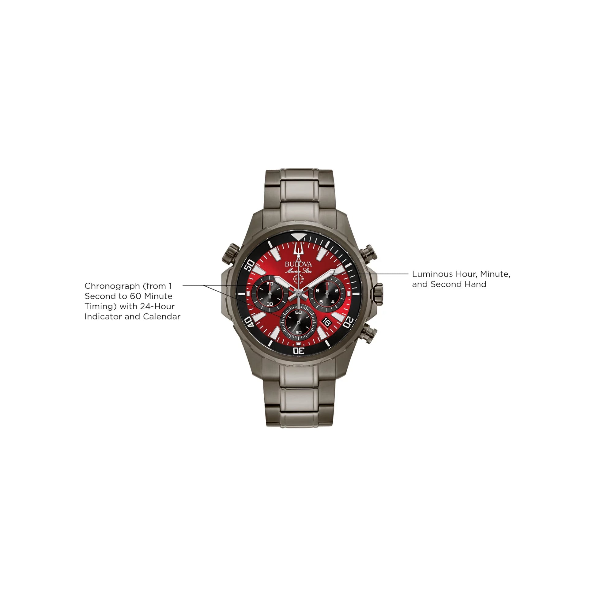 Marine Star Chronograph Quartz Red Dial Men'S Watch 98B350