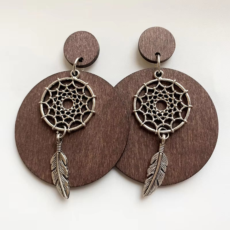 New Retro Bohemian Wood Earrings for Women Trendy Natural Wooden Statement Earrings Handmade Jewelry Wholesale