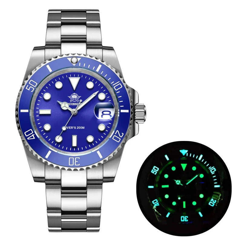 New Men'S Luxury Quartz Watch 200M Diver Watches 41Mm Ceramic Bezel Calendar Display Luminous Watches Men Watch