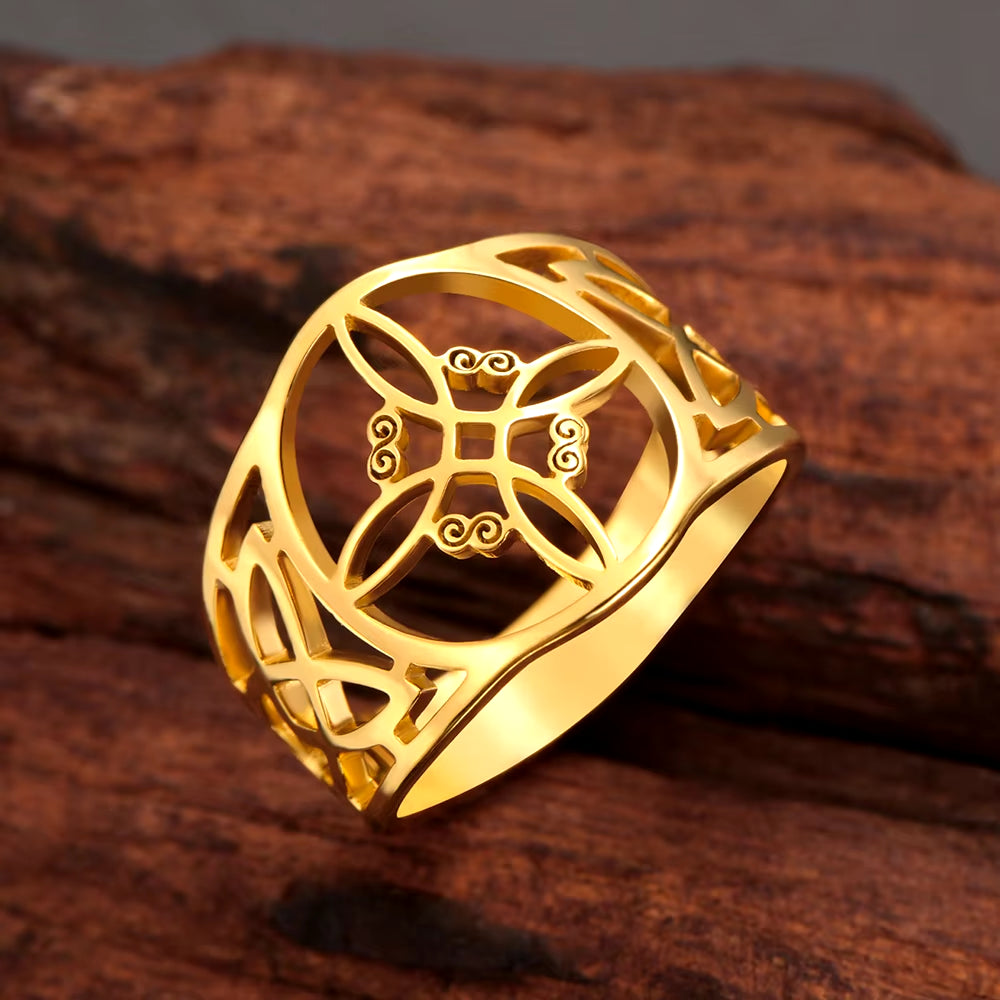 Witch Knot Stainless Steel Ring Wiccan Cross Celtics Knot Women Men Rings Witchcraft Good Luck Protection Amulet New Year Gifts