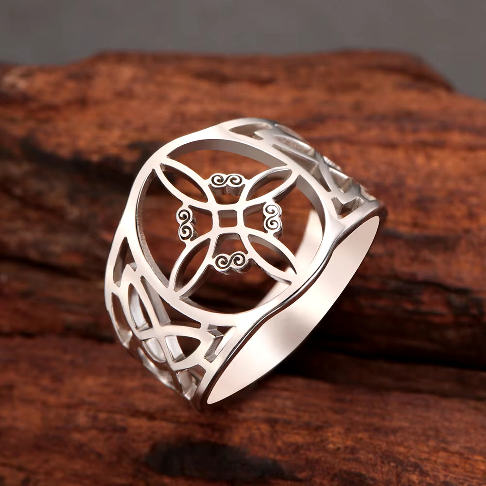 Witch Knot Stainless Steel Ring Wiccan Cross Celtics Knot Women Men Rings Witchcraft Good Luck Protection Amulet New Year Gifts