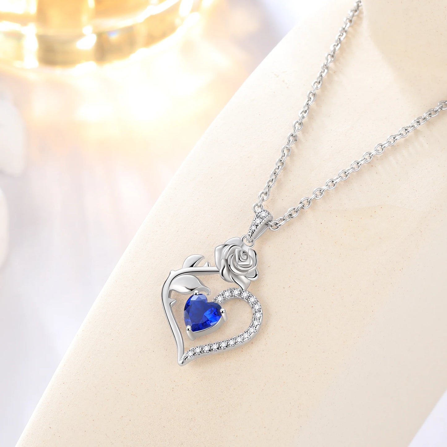 925 Sterling Silver Birthstone Necklace for Women Rose Flower Heart Pendant Necklace Fine Jewelry Anniversary Birthday Christmas Gifts for Women Girls