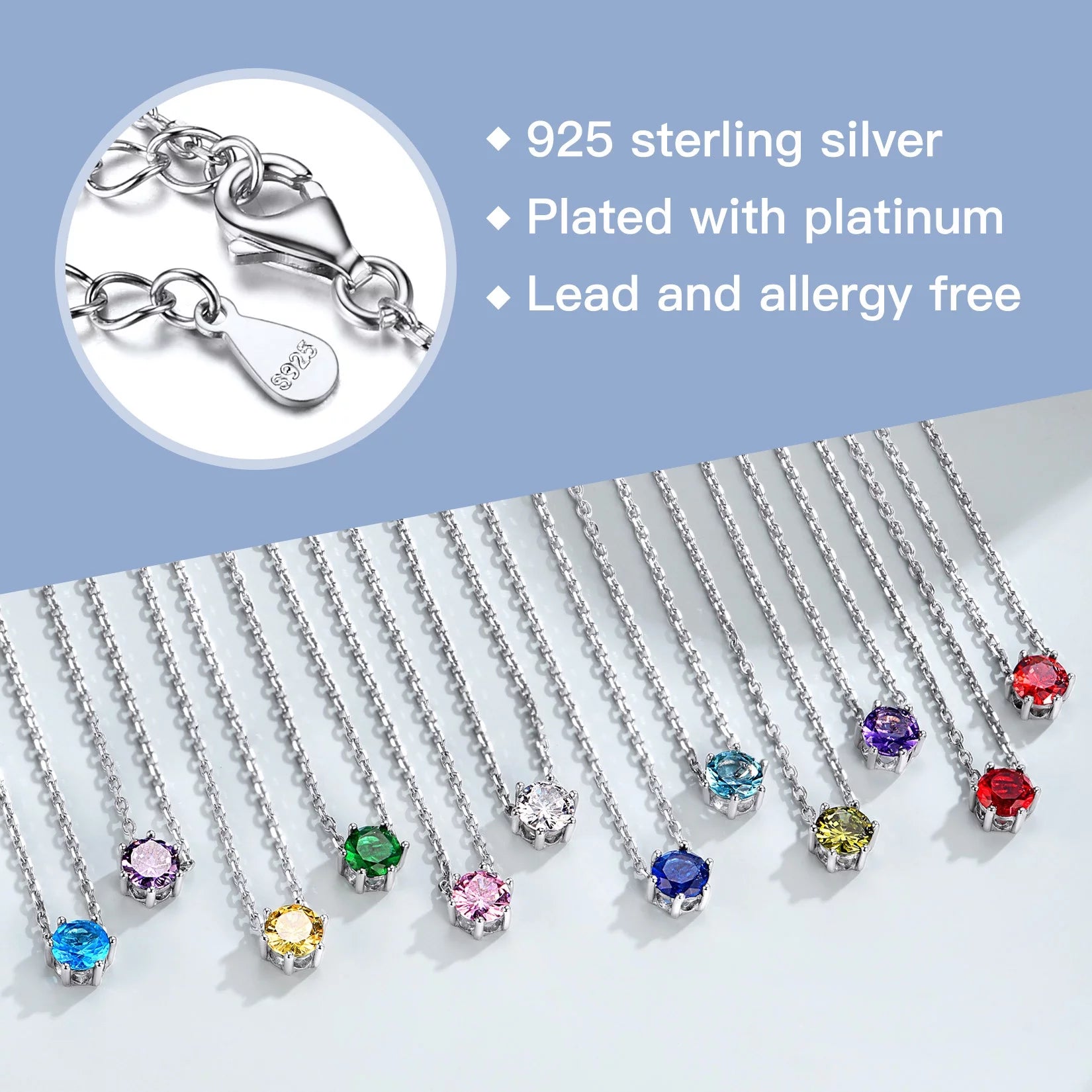 925 Sterling Silver 6 Prong Birthstone Necklace, Dainty Small Crystal Jewelry for Women Girls