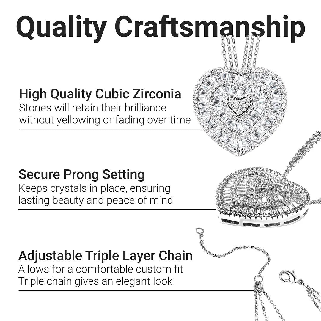 (2 Pack) Heart Pendant Necklace - Cubic Zirconia CZ Love Necklace for Women - Elegant Silvertone Statement Party Necklaces - Birthday Gifts for Women for Mom, Sister, Girlfriend & Grandma