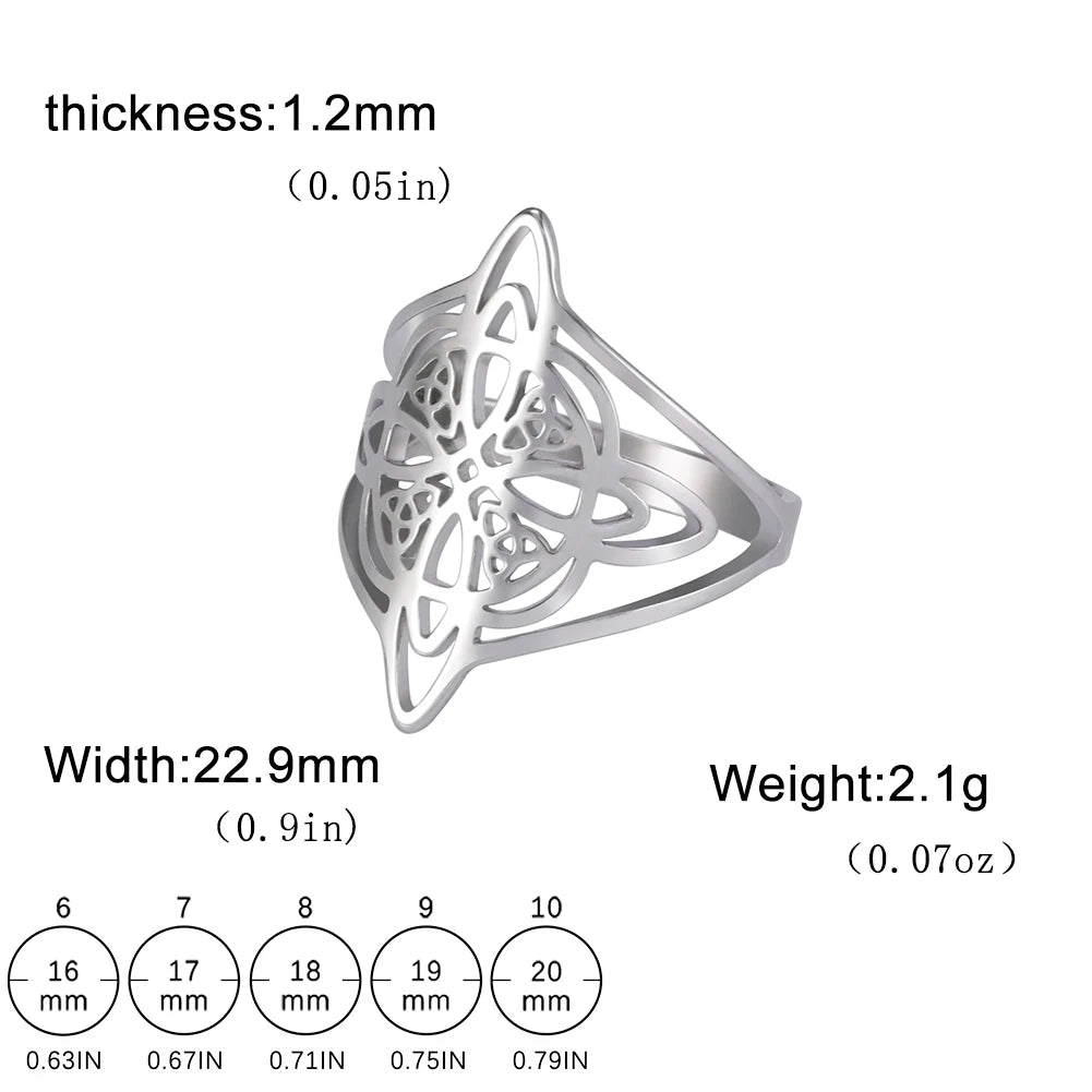 Witch Knot Stainless Steel Ring Wiccan Cross Celtics Knot Women Men Rings Witchcraft Good Luck Protection Amulet New Year Gifts