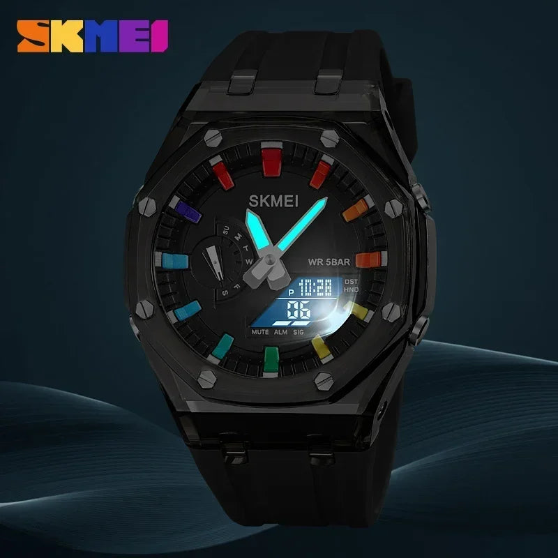 Waterproof Men Watch Countdown Stopwatch Led Light Electronic Movement Wristwatch 5Alarm Clock 2 Time Digital Watches 2100