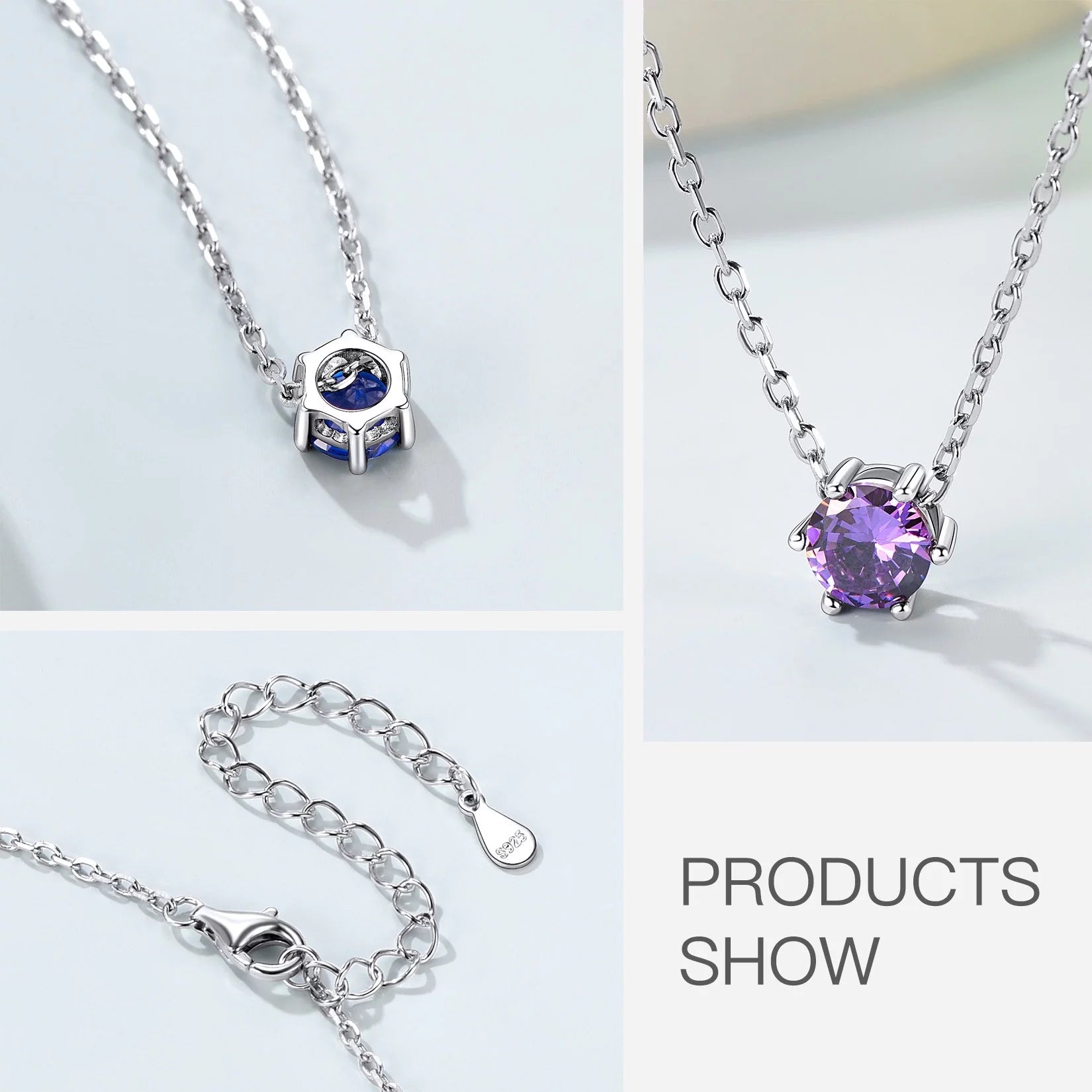 925 Sterling Silver 6 Prong Birthstone Necklace, Dainty Small Crystal Jewelry for Women Girls